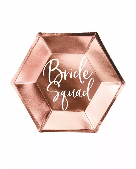 6 papírových talířů Bride Squad růžové zlato 23 cm