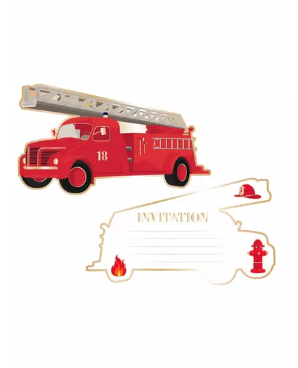 8 pozvánek „Fire Truck“ 17 x 9,5 cm