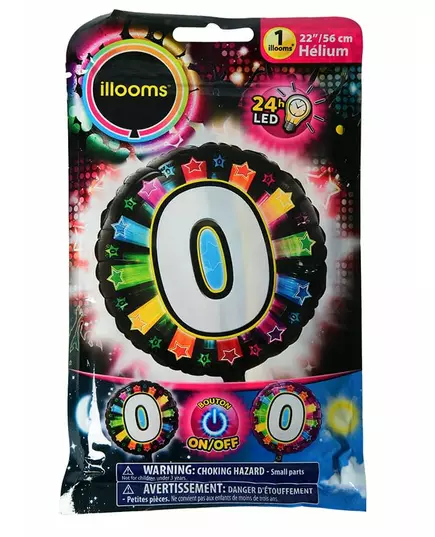 Fóliový balónek číslo 0 Illooms® LED (vícebarevný) 50 cm