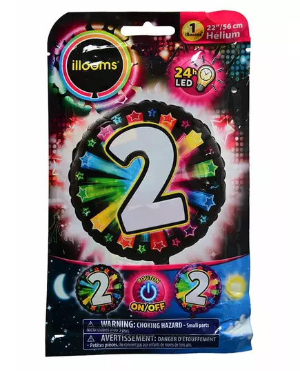 Fóliový balónek číslo 2 Illooms® LED (vícebarevný) 50 cm
