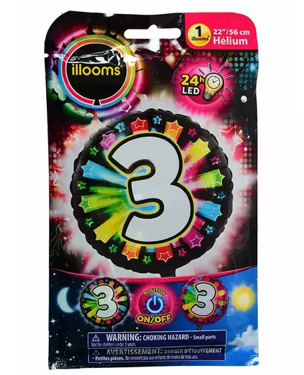Fóliový balónek číslo 3 Illooms® LED (vícebarevný) 50 cm