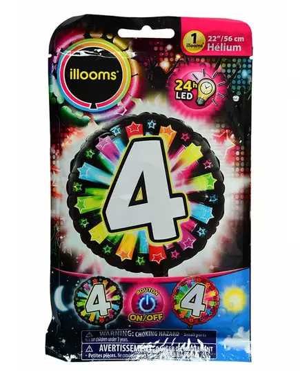 Fóliový balónek číslo 4 Illooms® LED (vícebarevný) 50 cm