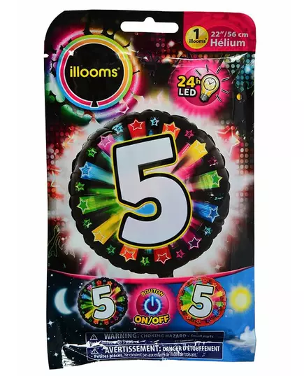 Fóliový balónek číslo 5 Illooms® LED (vícebarevný) 50 cm