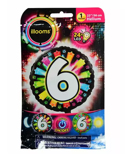Fóliový balónek číslo 6 Illooms® LED (vícebarevný) 50 cm