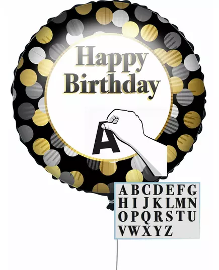 Černo-zlatý přizpůsobitelný balónek Happy Birthday 43 cm