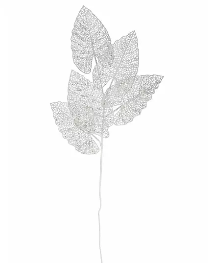 Dekorační větev – 5 bílých listů 80 cm