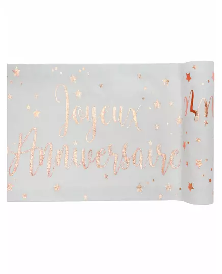 Bavlněný běhoun na stůl narozeniny rose gold 3 m x 28 cm