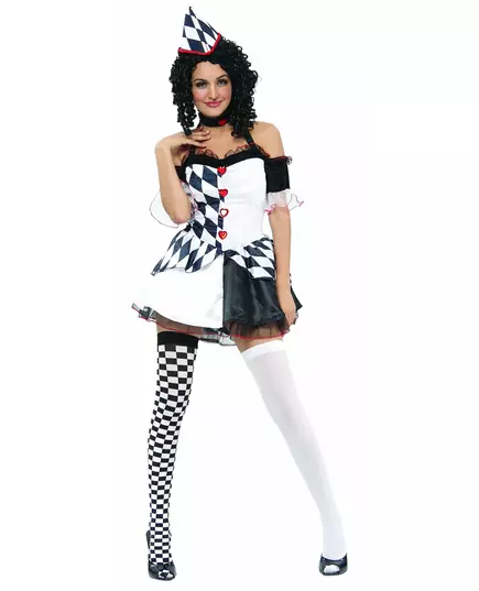 Sexy černo-bílý harlekýnský kostým pro ženy, Velikost: Small