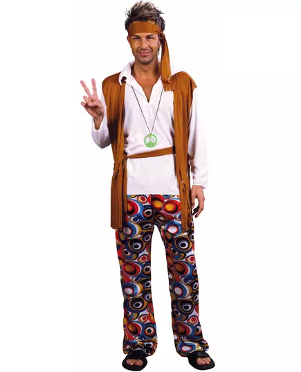 Hnědo-bílý hippie kostým pro muže, Velikost: Medium/Large