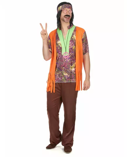 Růžovo-hnědý hippie kostým pro muže
