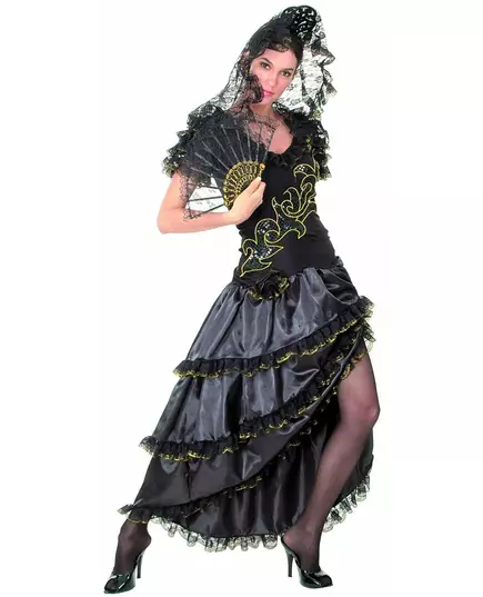 Černo-zlatý kostým flamenco tanečnice pro ženy, Velikost: Small
