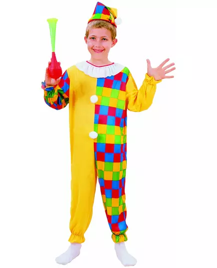 Kostkovaný klaunský kostým pro chlapce, Velikost: 4-6 let (110-120 cm)
