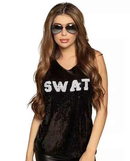 Dámský černý flitrový SWAT nátělník