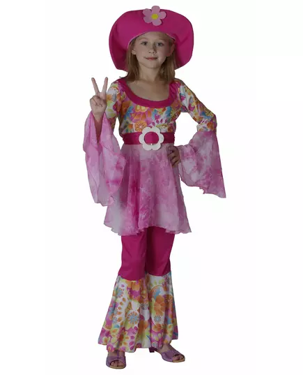Růžový hippie kostým pro dívky, Velikost: 4-6 let(110-120 cm)