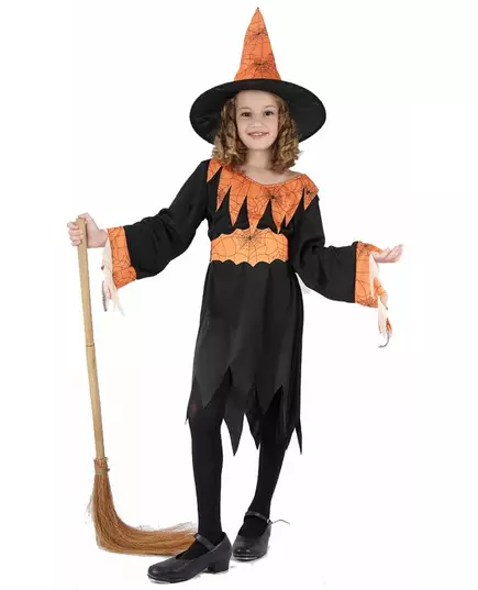 Oranžovo-černý čarodějnický kostým pro dívky, Velikost: 4-6 let (110-120 cm)