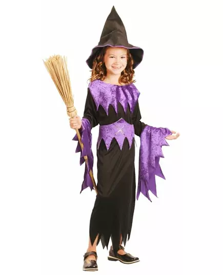 Fialový čarodějnický kostým pro dívky Halloween, Velikost: 4-6 let (110-120 cm)
