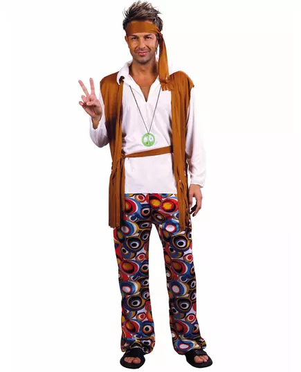 Hnědo-bílý hippie kostým pro muže – plus size