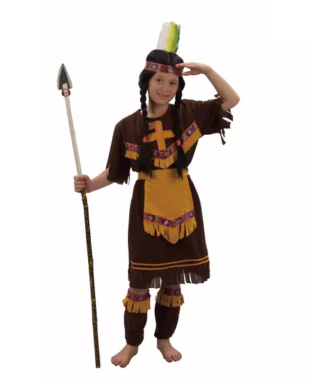 Hnědo-žlutý indiánský kostým pro dívky, Velikost: 7-9 let(120-130 cm)