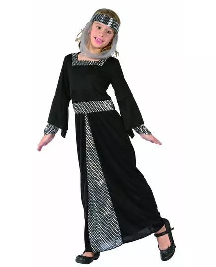 Černý středověký princeznovský kostým pro dívky, Velikost: 7-9 let (120-130 cm)