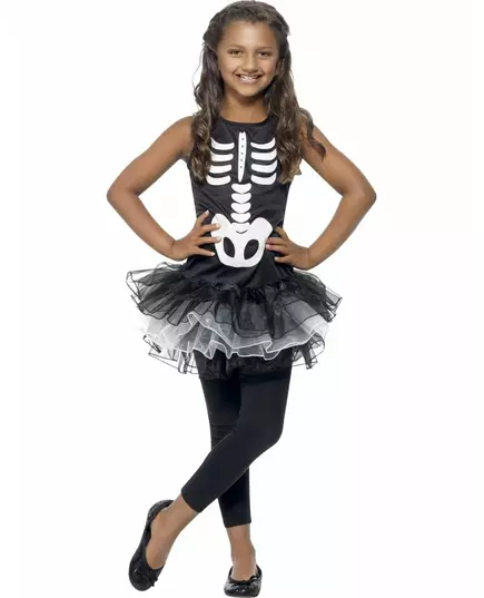 Černý kostým kostlivce s tutu pro dívky Halloween, Velikost: 4-6 let (115/128 cm)
