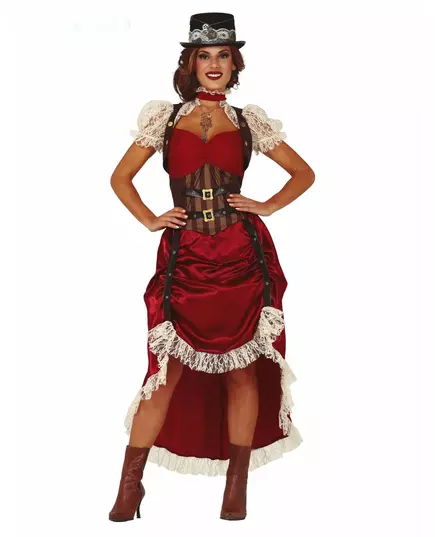 Sexy červený steampunk kostým pro ženy, Velikost: Medium (38-40)