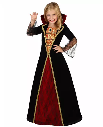 Elegantní kostým upírky pro dívku Halloween, Velikost: 5-6 let (115/130 cm)