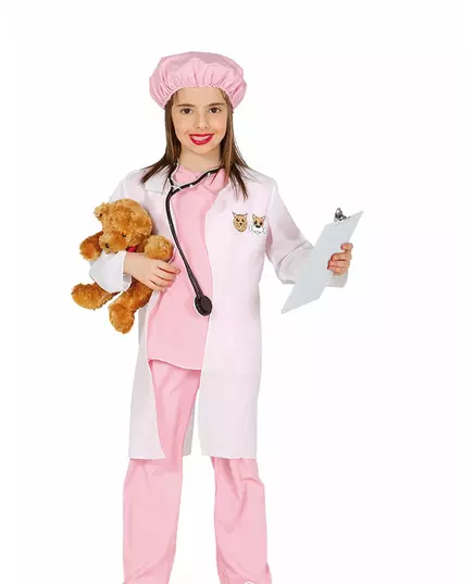 Růžový kostým veterinářky pro dívky, Velikost: 5-6 let (110-115 cm)