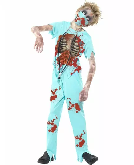 Zombie doktor kostým pro děti Halloween, Velikost: 7-9 let (130/143 cm)