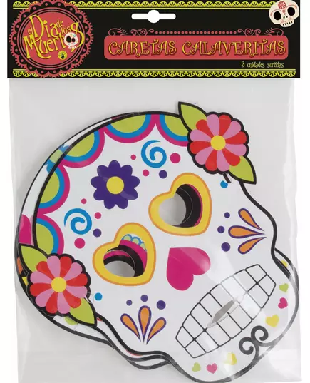 3 různé kartonové masky Dia de los muertos pro dospělé Halloween