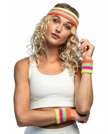 Sada 80’s – vícebarevná čelenka a potítka pro dospělé