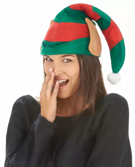 Pruhovaná Santa elfí čepice s ušima pro dospělé