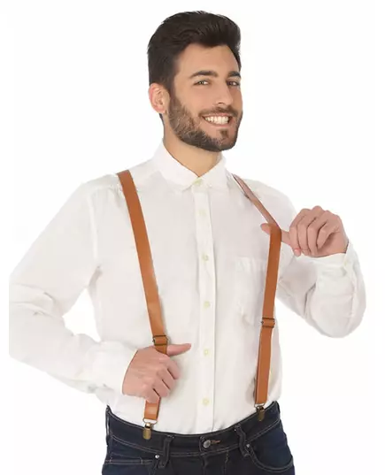 Hnědé šle z imitace kůže pro dospělé