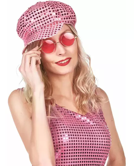Růžová flitrovaná disco čepice pro dospělé