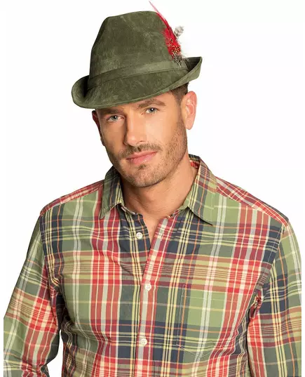 Bavorský klobouk khaki zelený s peřím pro dospělé
