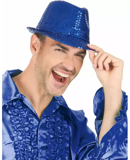 Tmavě modrý flitrovaný borsalino klobouk pro dospělé