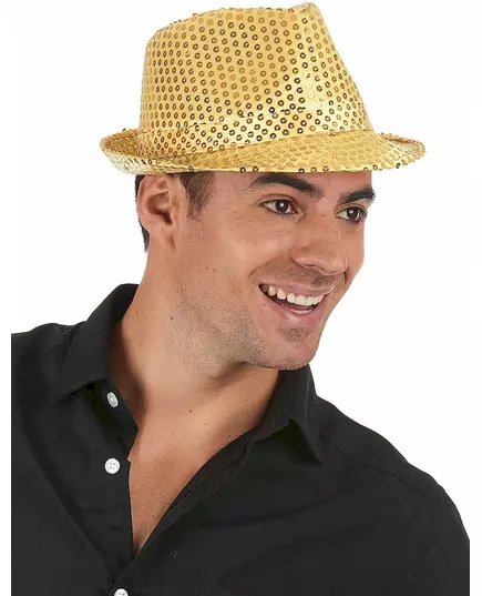 Zlatý flitrovaný borsalino klobouk pro dospělé