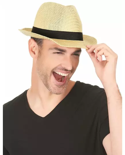Ecru borsalino klobouk s černou stuhou pro dospělé
