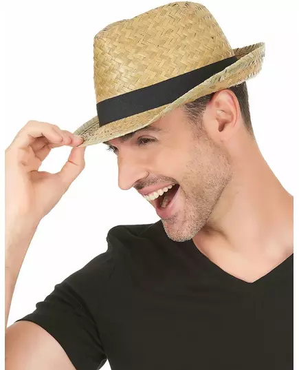 Slaměný borsalino klobouk s černou stuhou pro dospělé