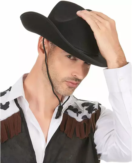 Černý kovbojský klobouk pro dospělé se šňůrkou