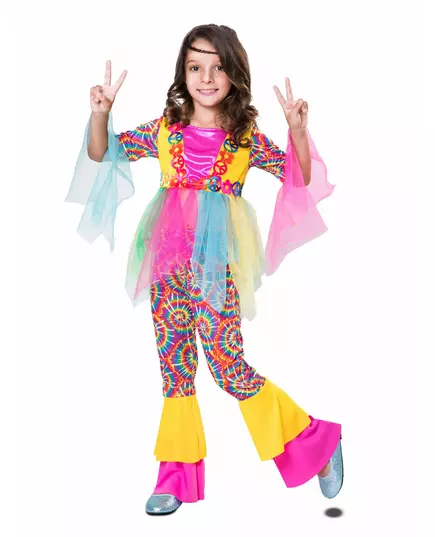 Hippie tylový kostým pro dívky, Velikost: 5–6 let(110–122 cm)