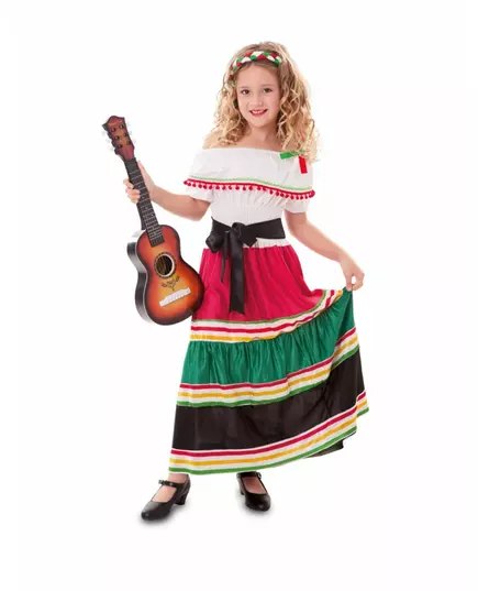 Barevný mexický kostým pro dívky, Velikost: 5-6 let (105-121 cm)