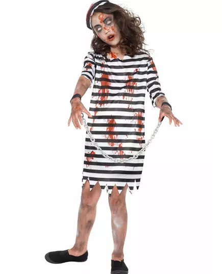Zombie dívka – kostým spoutané vězeňkyně, Velikost: 10-12 let (145/158 cm)