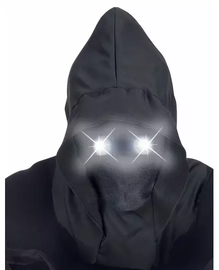 Bílá „Invisible Face“ kapucová celoobličejová maska s svítícíma očima pro dospělé