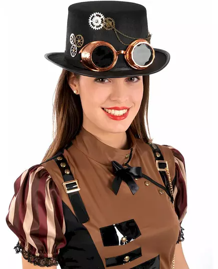Plstěný steampunkový cylindr s brýlemi pro dospělé