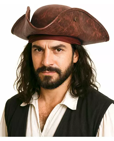 Pirátský klobouk s efektem hnědé kůže pro dospělé