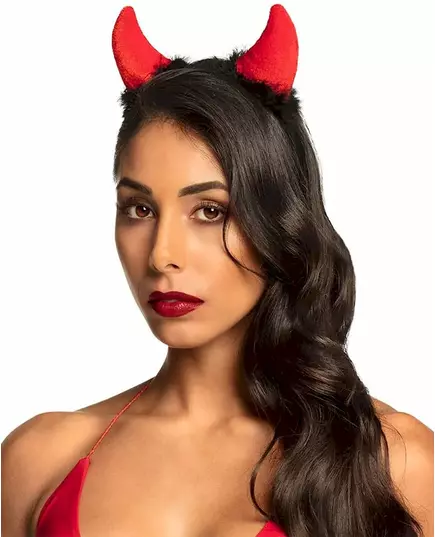 Červené čertí rohy s černým kožíškem pro dospělé Halloween