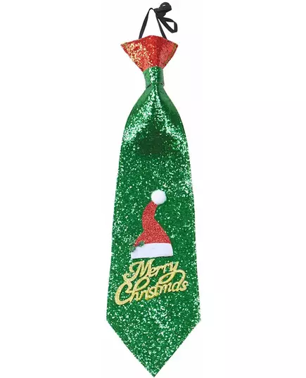 Zelená flitrová kravata Merry Christmas
