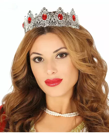 Stříbrná princeznovská tiára s červeným kamenem pro dospělé