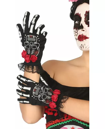 Krátké rukavičky mexické kostry pro ženy, Day of the Dead