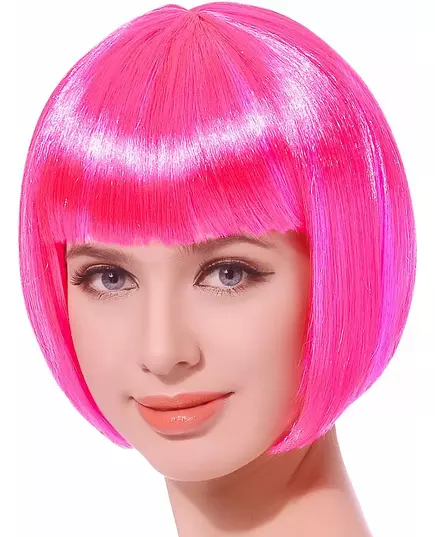 Krátká neonově růžová paruka pro ženy